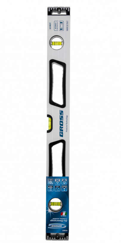 Уровень алюм.  60см усиленный, рукоятки, фрезерованный, 3 глазка, магнитный// Gross